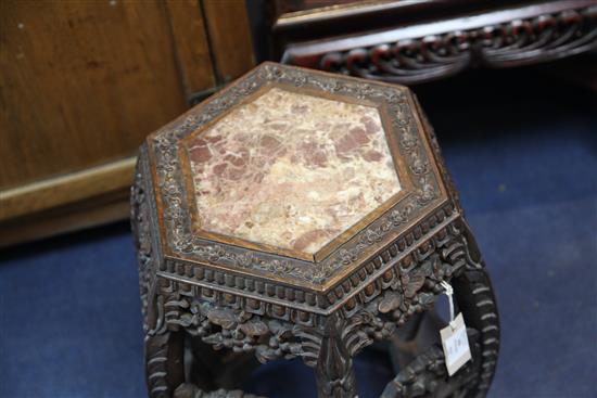 A late 19th century Chinese hardwood garden seat, 1ft 9in.